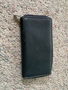 Black Zip-Around Leather Wallet